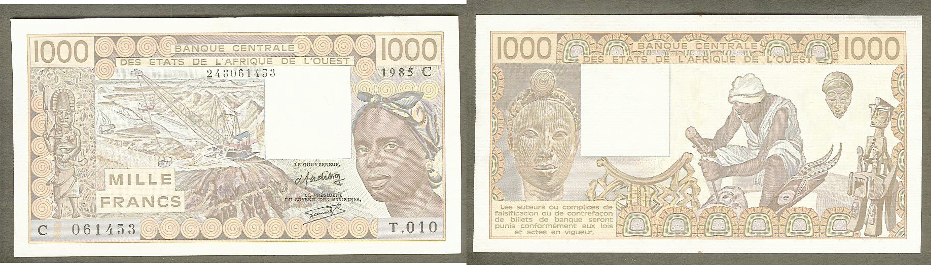 West African States 1000 francs 1985 vUnc
